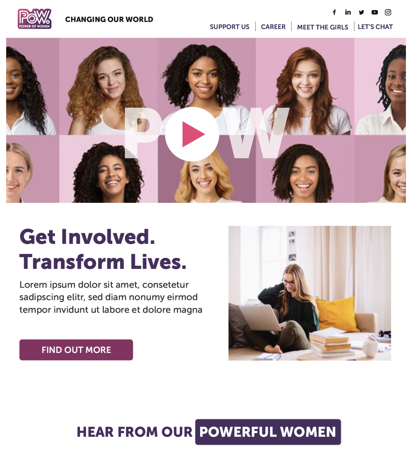 Example design screens for the Power of Women site