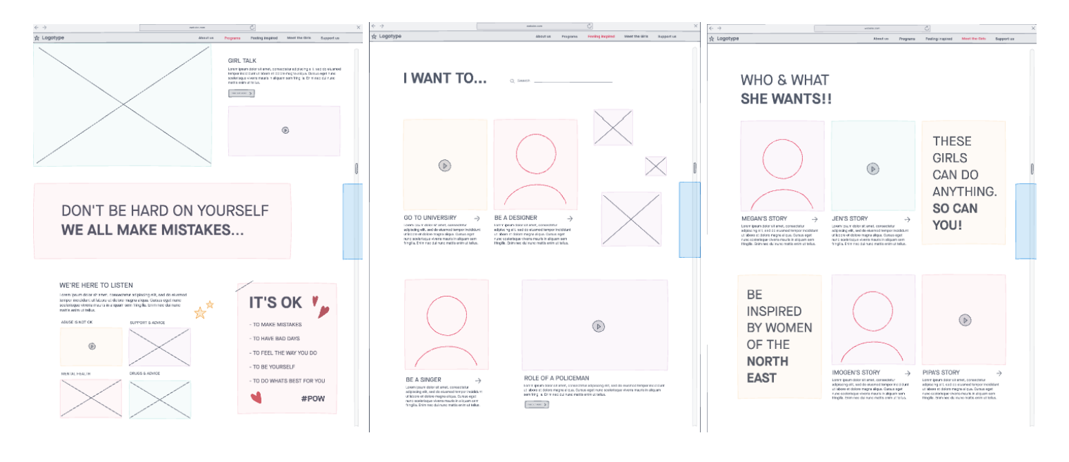 Example design screens for the Power of Women site